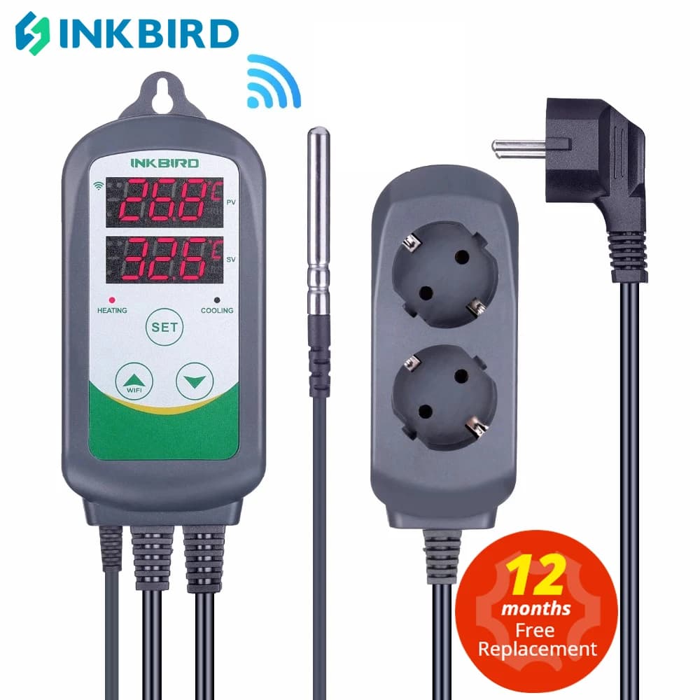 INKBIRD ITC-308 WIFI Digital Temperature Controller EU US UK AU Plug Outlet Thermostat, 2-stage, 2200W, w/Sensor For Homebrewing