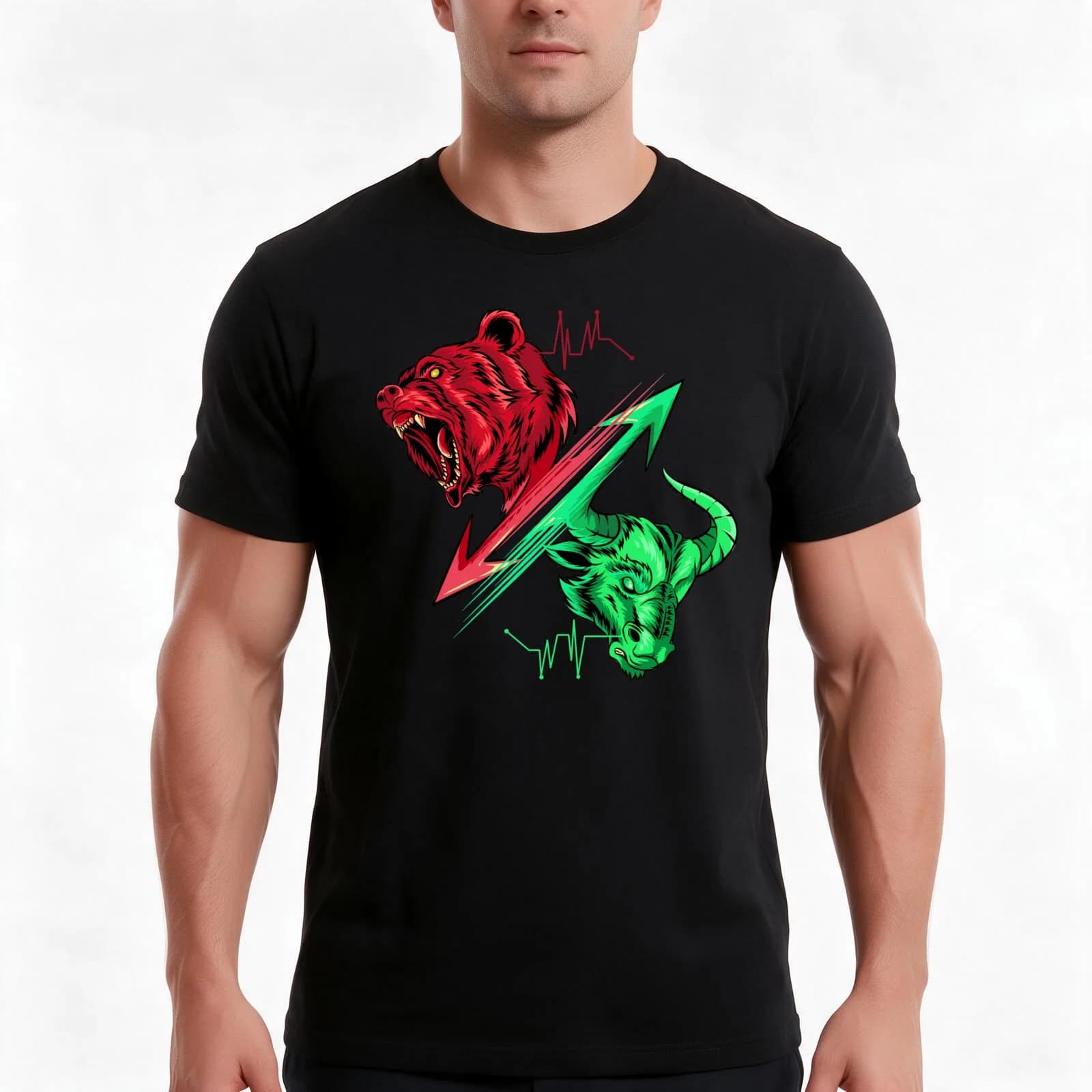 Bear vs Bull Trading T-Shirt, Summer Casual Cotton Tee, Oversized Streetwear Tops, Vintage Graphic Print, Loose Fit Short Sleeve