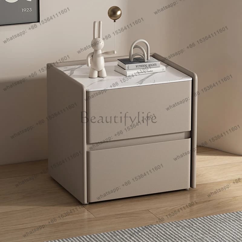 High-End Solid Wood Bed Floor Model Bedside Table Simple Modern Rock Board Wide Bedroom Bedside Cabinet