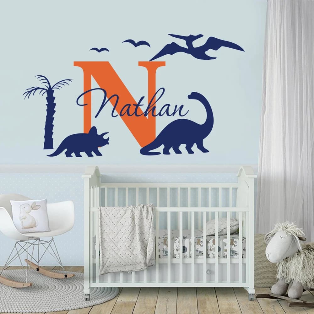 Custom Name Dinosaur Tree Wall Sticker Decal Jungle Forest Animal Teen Kids Children Playroom Bedroom  Home Decor