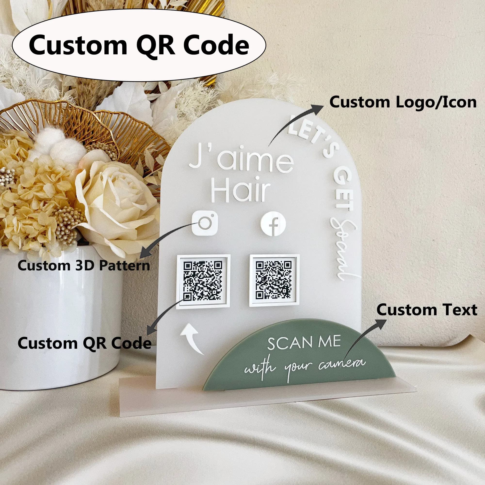 Personalized Arched Acrylic QR Code Desktop Stand 3D LOGO Suitable For Various Businesses And Businesses Google Review Collector