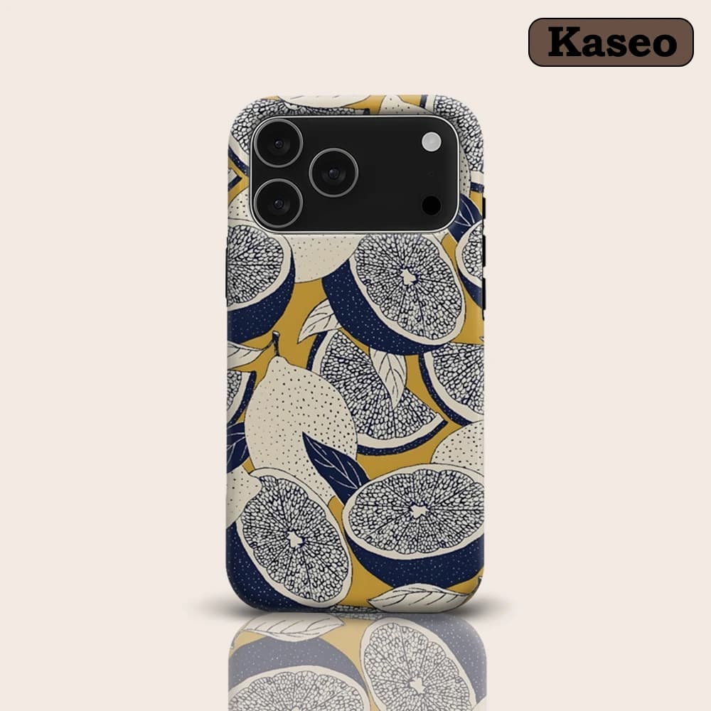 KASEO Matte Bumper for Magsafe Case for IPhone 17 16 15 14 Plus 13 Pro Max Shockproof Hard PC Citrus Block Print Cover