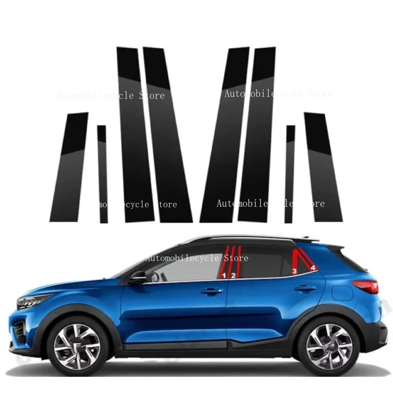 8PCS Glossy Black Pillar Posts Fit For Fit For  KIA Stonic  2017 2018 2019 2020-2022Window Moulding B C Center Sticker Cover