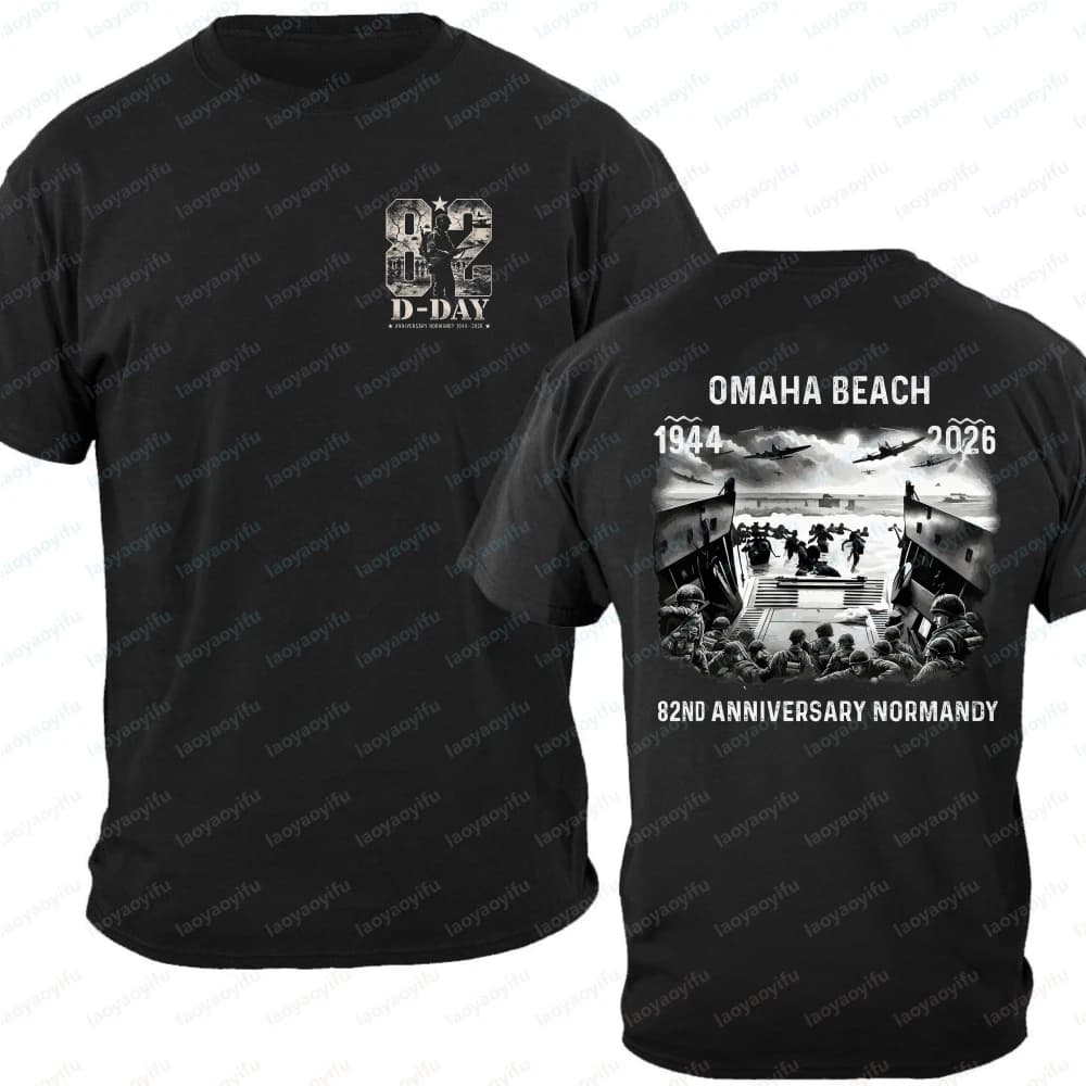 82nd Anniversary D-Day Normandy Landing 2026 T-Shirt Men's Omaha Beach 1944-2026 Historical Military Double-Sided Cotton Tops