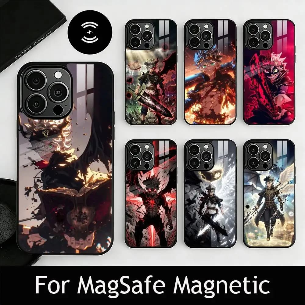 B-Black C-Clover A-Asta Phone Case For iPhone17,16,15,14,13,12,11 Plus,Pro Magnetic For Magsafe Wireless Charging