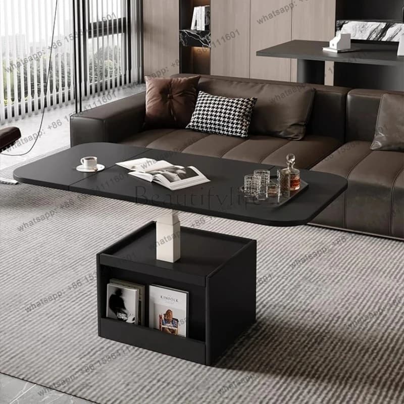 leather surface intelligent lifting dining table tea table two-in-one multi-functional living room simple small  coffee table