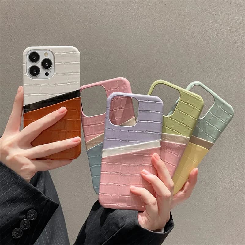 Luxury Fashion Clip Animal Leather Pattern Female Phone Cover Case For Iphone 15 14 13 12 11 Pro Max Color Matching Coque Fundas