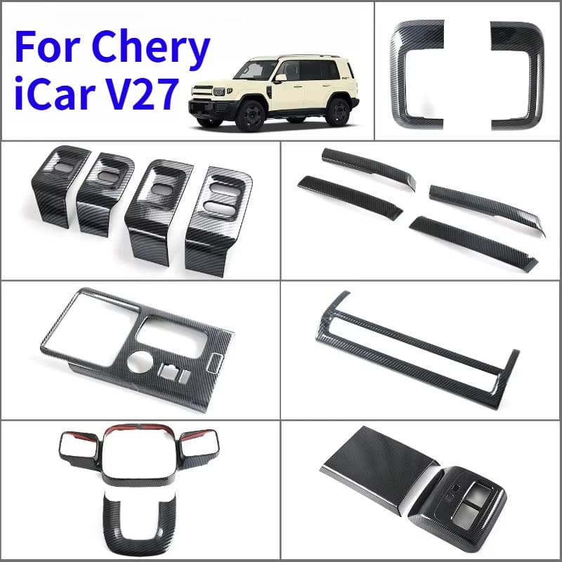 For Chery iCar V27 2026 Center Console Decor Trim Cup Holder Cover Carbon Fiber Pattern Sticker Car Interior Accessories
