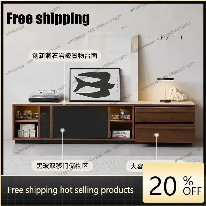 jj5 Medieval solid wood TV cabinet, living room home high-grade North American black walnut floor rock slab locker
