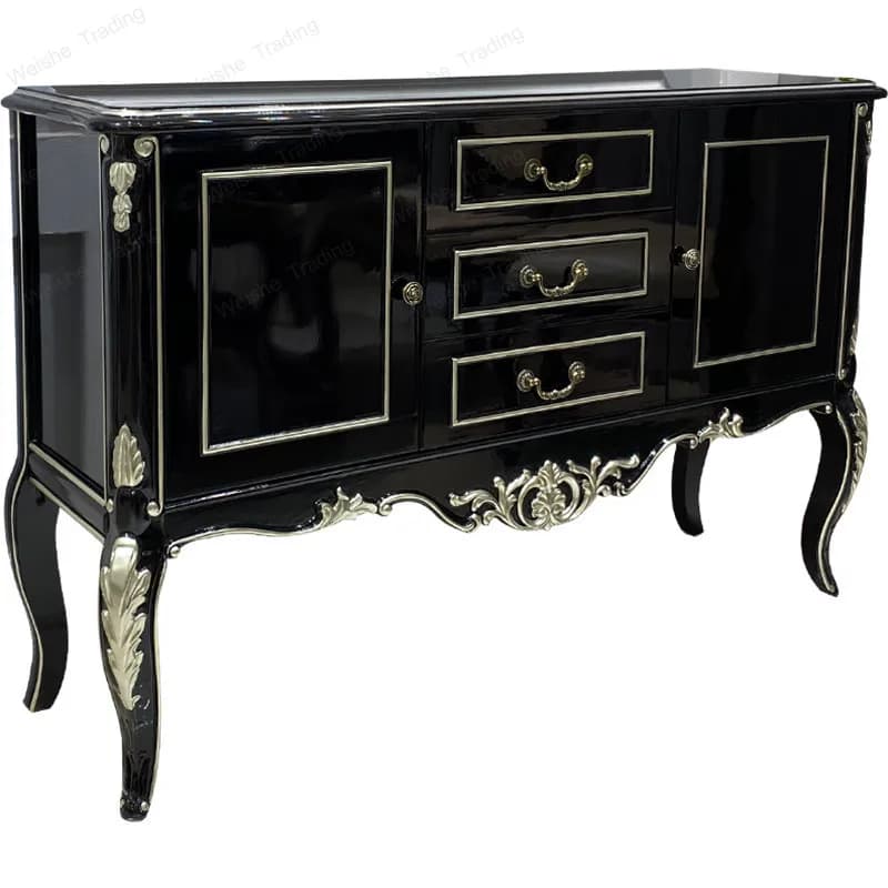 European side cabinet, solid wood carving flower storage, ebony porch wine cabinet, living room and dining room furniture