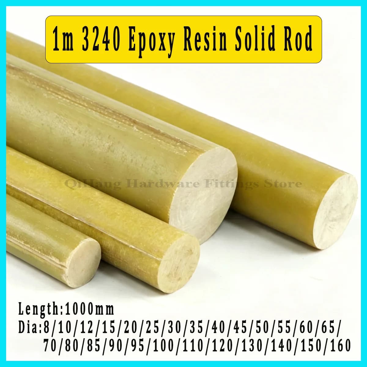 1m Yellow 3240 Epoxy Resin Solid Rod, Insulated Fiberglass Bar, High Temp Wear Resistant Engineering Rod for Industrial DIY