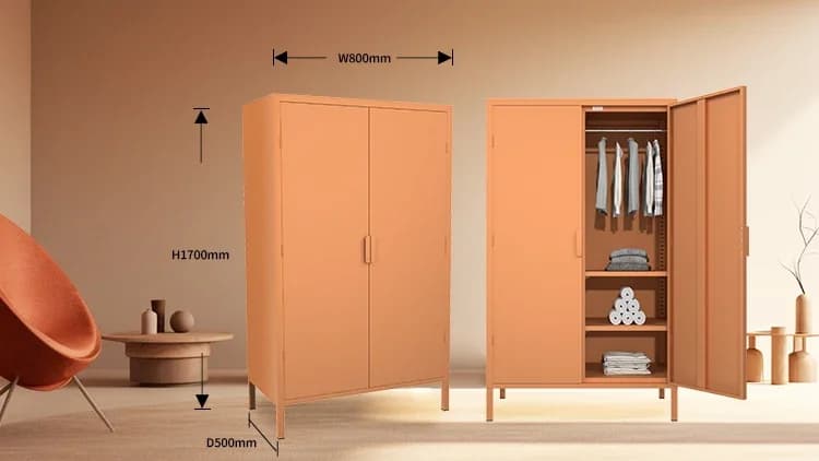 Steel wardrobe household storage 2 door metal wardrobe with adjustable feet high quality bedroom metal storage locker