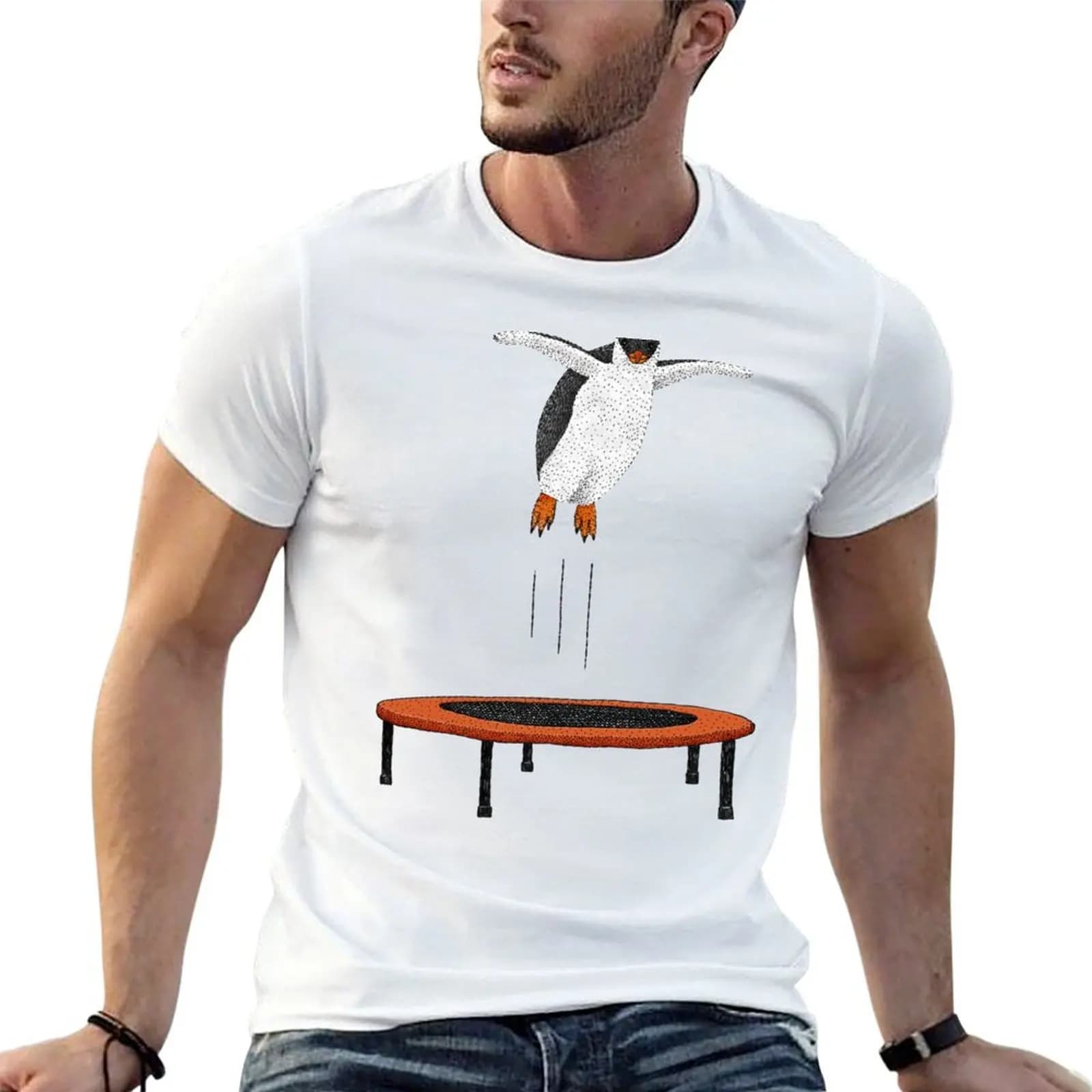 Penguin on a trampoline T-Shirt boys whites plus size tops oversized t shirts for men