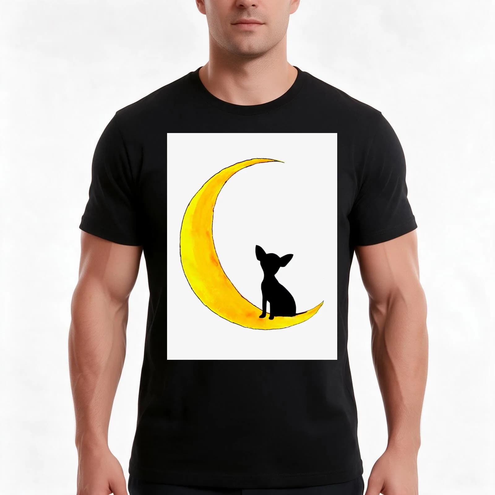 Chihuahua Moon T-Shirt, Summer Casual Cotton Tee, Oversized Streetwear Tops, Vintage Graphic Print, Loose Fit Short Sleeve