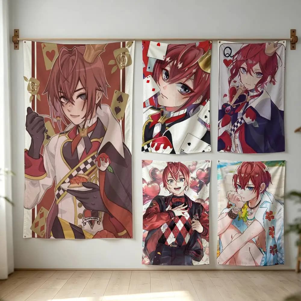 Cute Twist Wonderland Riddle Rosehearts Flag Digital Printing Banner for Garage Wall Out Door Decoration