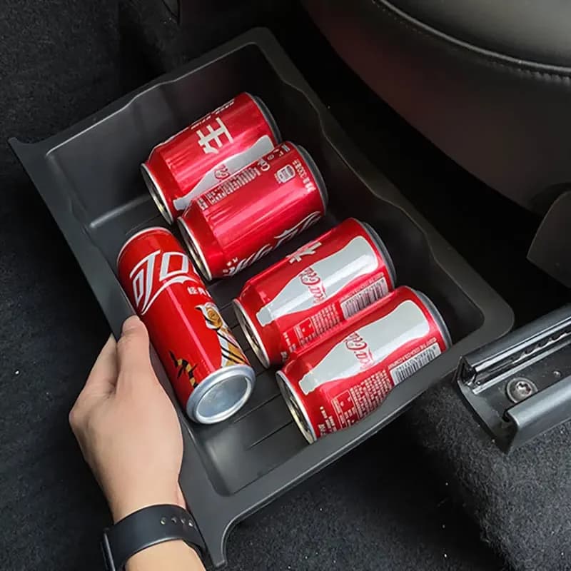 Under Seat Drawer For Tesla Model Y 2020-2024 Accessories TPE Storage Box Organizer Drawer Hidden Storage Tray