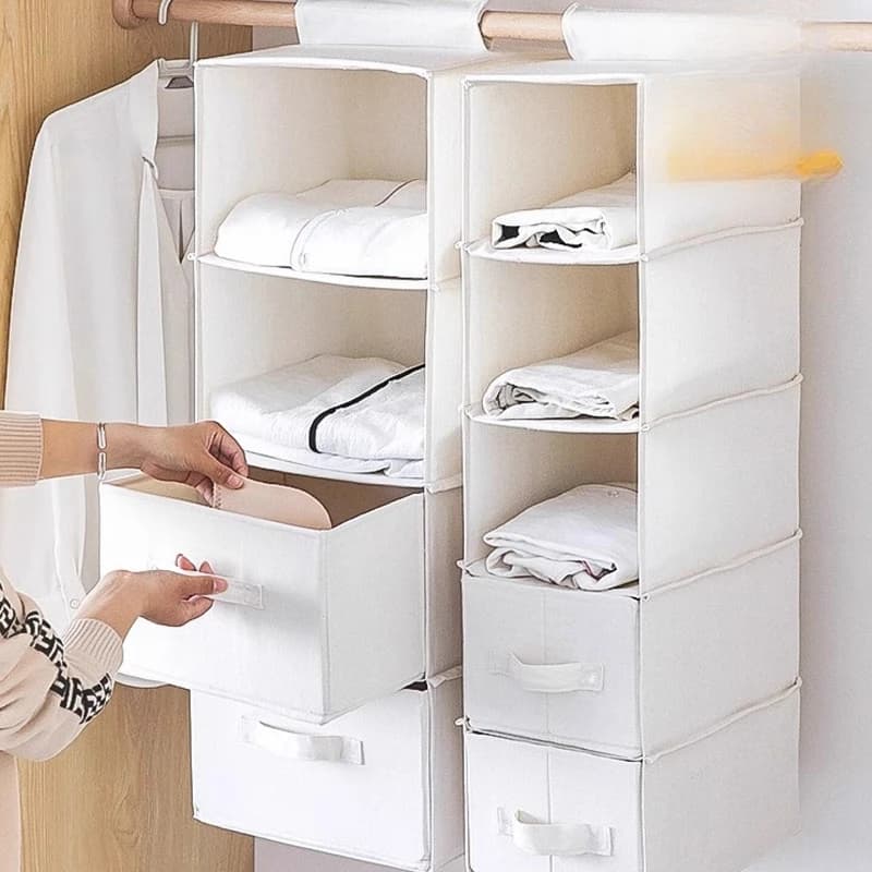 Cotton and linen fabric wardrobe hanging storage hanging bag drawer wardrobe clothes underwear artifact dormitory multi-layer