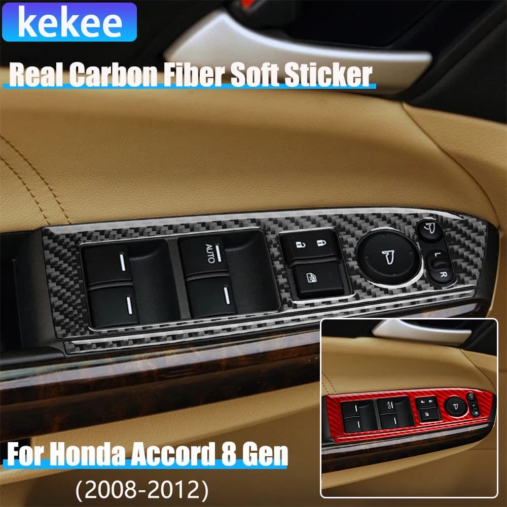Real Carbon Fiber Car Accessories Window Lifting Cover Modified Soft Sticker For Honda Accord 8th Gen 2008 2009 2010 2011 2012