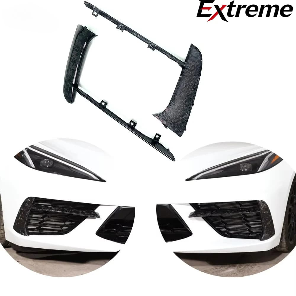 Real Carbon Fiber Front Bumper Forged Carbon  2pcs Light Lamp Cover for Corvette C8 2020-2023