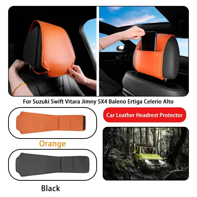 Leather Car Headrest Cover Anti-dirty and Wear-resistant For Suzuki Swift Vitara Jimny SX4 Baleno Ertiga Celerio Alto