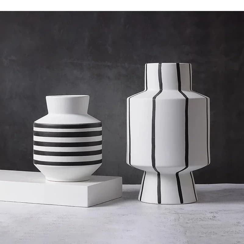 Black and White Striped Ceramic Vase Desktop Ornaments Flower Arrangement Living Room Aesthetic Decoration