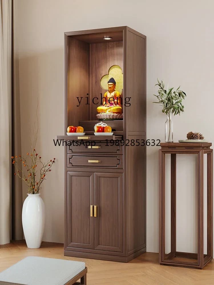 LYY  Black Walnut Solid Wood Double-Drawn Buddha Niche Clothes Closet God of Wealth Guanyin Altar Buddha Cabinet