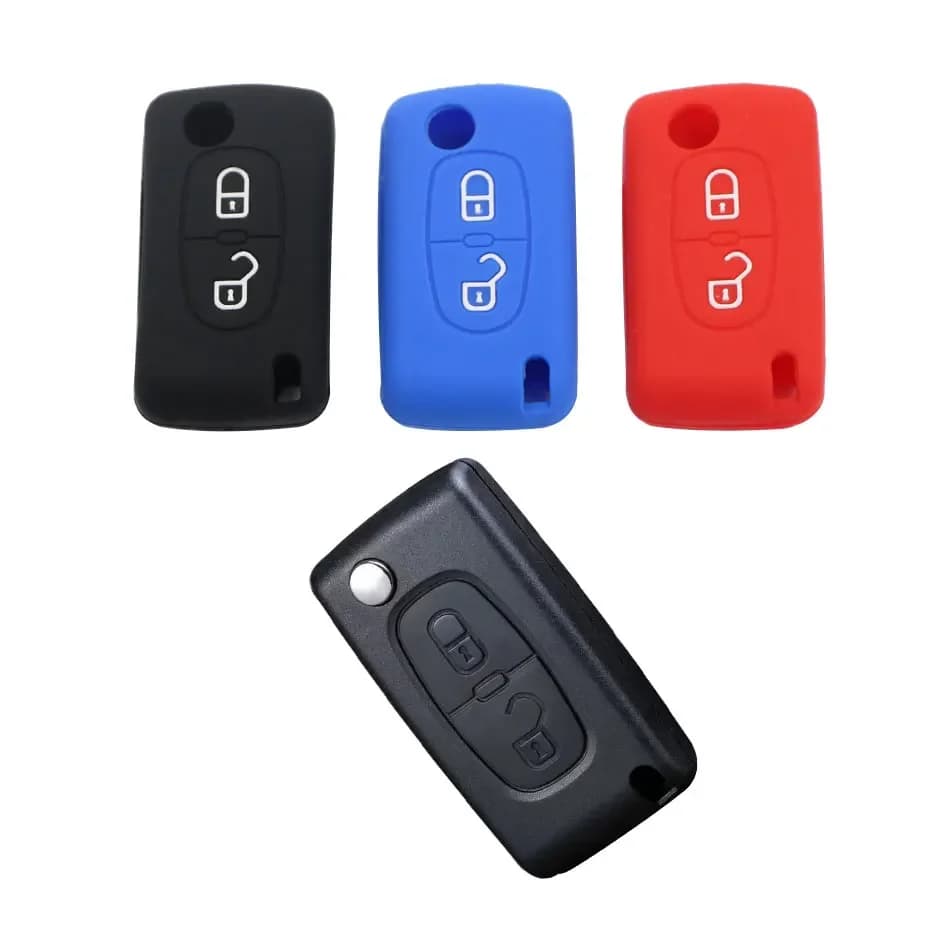 For Citroen C2 C3 C4 C8 Peugeot 207 307 308 3008 5008, 2-Button Silicone Flip Remote Key Fob Protective Cover Case Holder