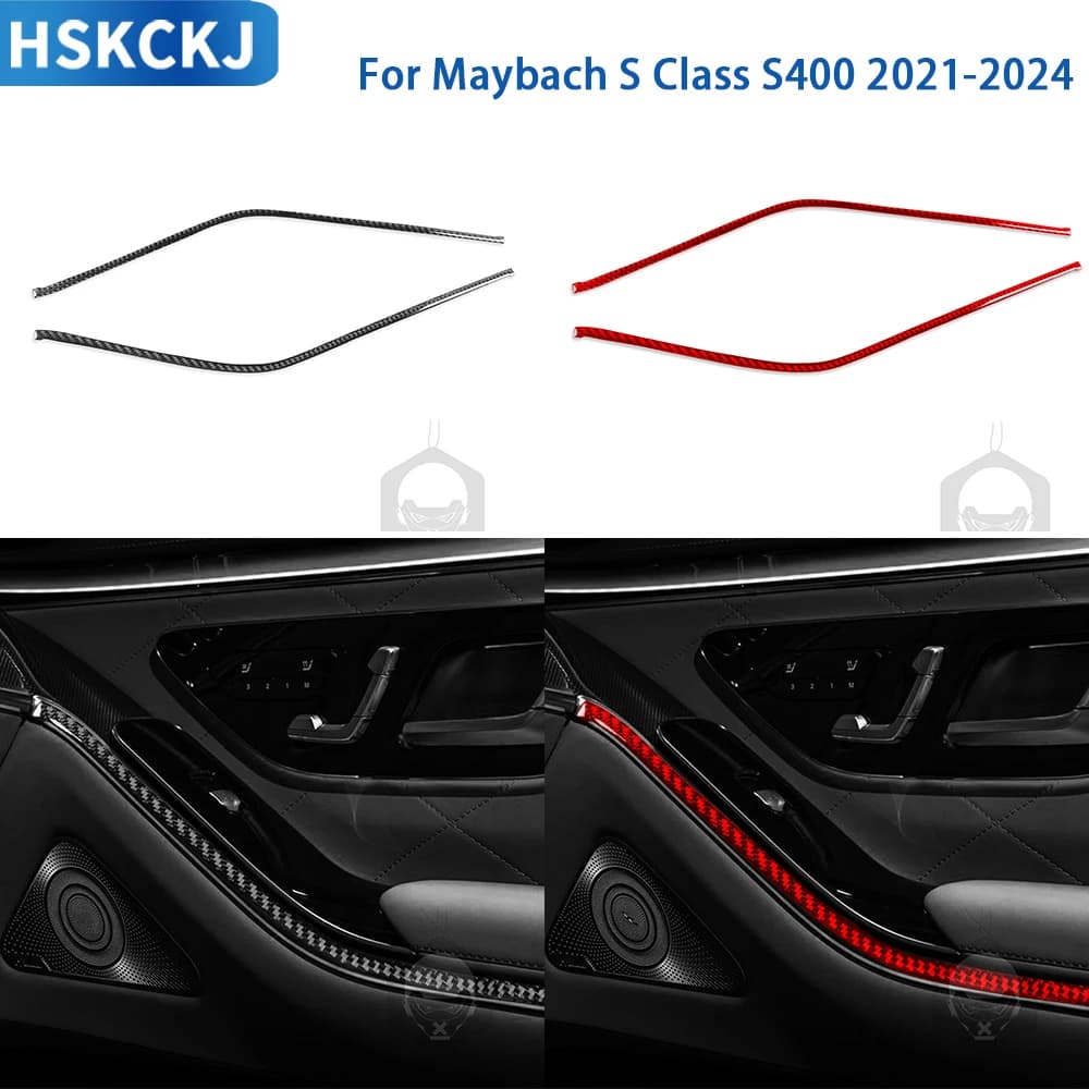 For Maybach S Class S400 2021-2024 Car Accessories Real Soft Carbon Fiber Interior Door Armrest Side Panel Cover Trim Sticker