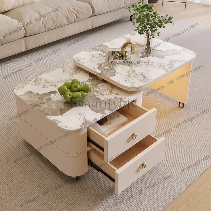 LD Storage Design Coffee Table Drawers Luxury Modern Style Space Saving Coffee Table White Mesa Auxiliar Chinese Style