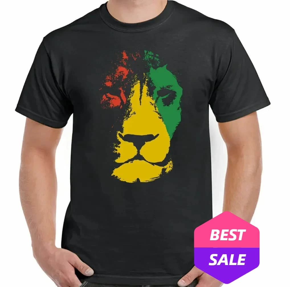 Jamaica Flag Lion Reggae Bob Marley Rastafari Rasta T-Shirt 100% Cotton O-Neck Short Sleeve Summer Casual Mens Tee Streetwear