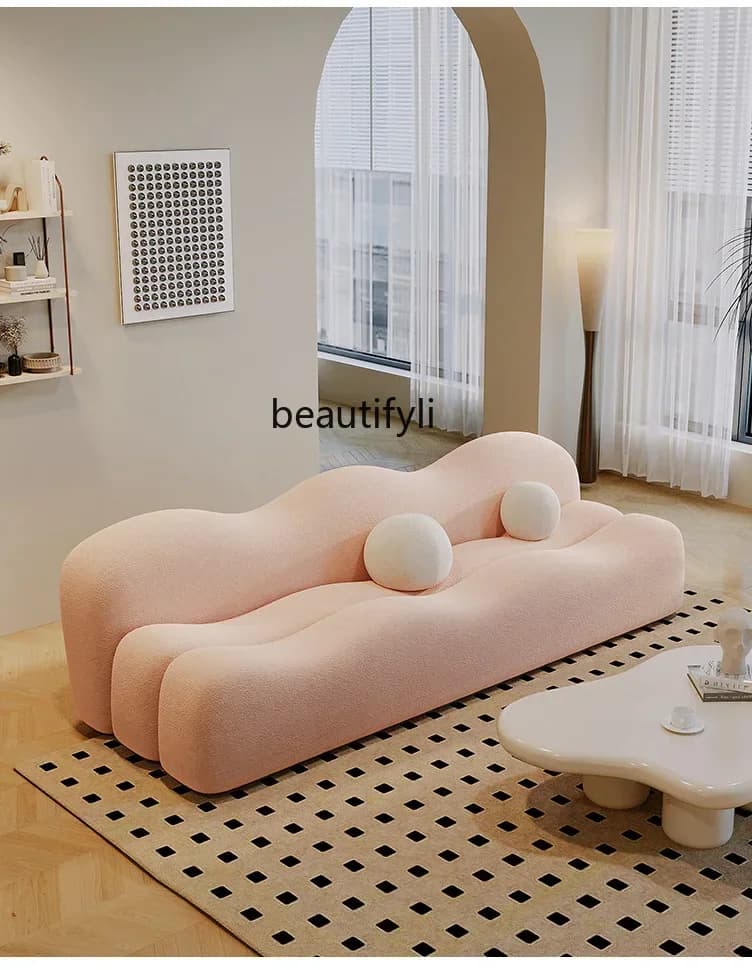 Cream Style Beauty Salon Clothing Store Straight Row Sofa Small Apartment Living Room B & B Apartment Pink Bedroom Sofa