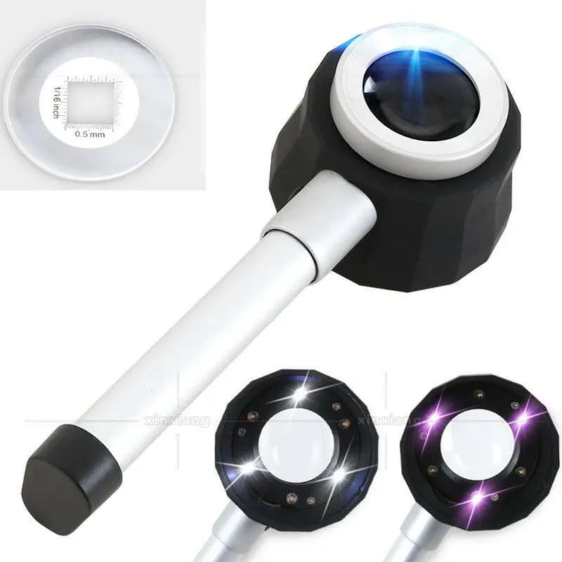 LED UV Light Magnifier 10X 20X Loupe 0.5mm Measuring Scale Clear Vision Magnifying Glass with LED Lights