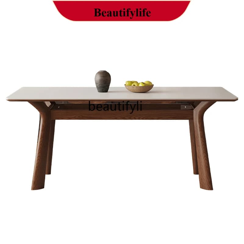 z183 Nordic solid wood rock slab dining table, antique ash wood household rectangular walnut dining table