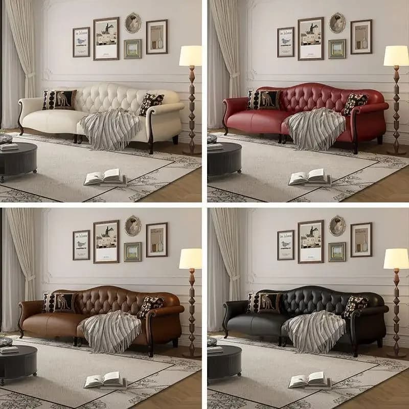 DSA American solid wood leather sofa medieval small apartment high-end living room straight row sofa retro sofa