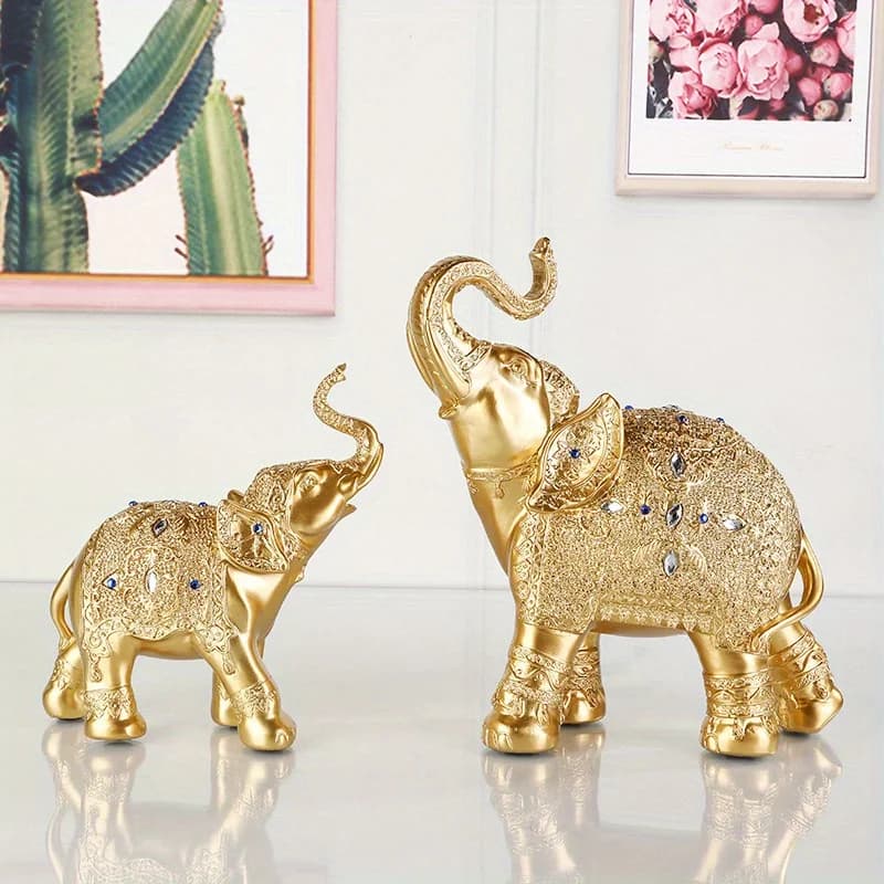 Resin Mother and Child Elephant Figurines 1 Pair, Cute Animal Decor Ornaments for Home Entrance TV Cabinet Living Room