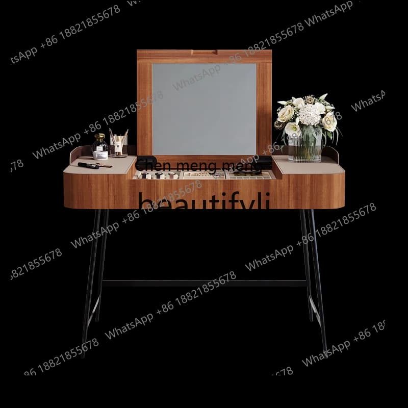 Premium saddle leather makeup table senior designer style Italian minimalist flip mirror dresser  R