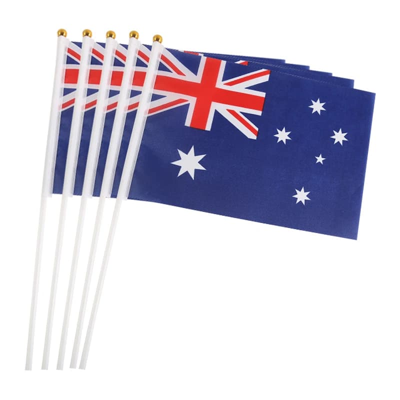 xvggdg  50pcs/lot    14 * 21cm    Australia   hand wave flags  with plastic pole