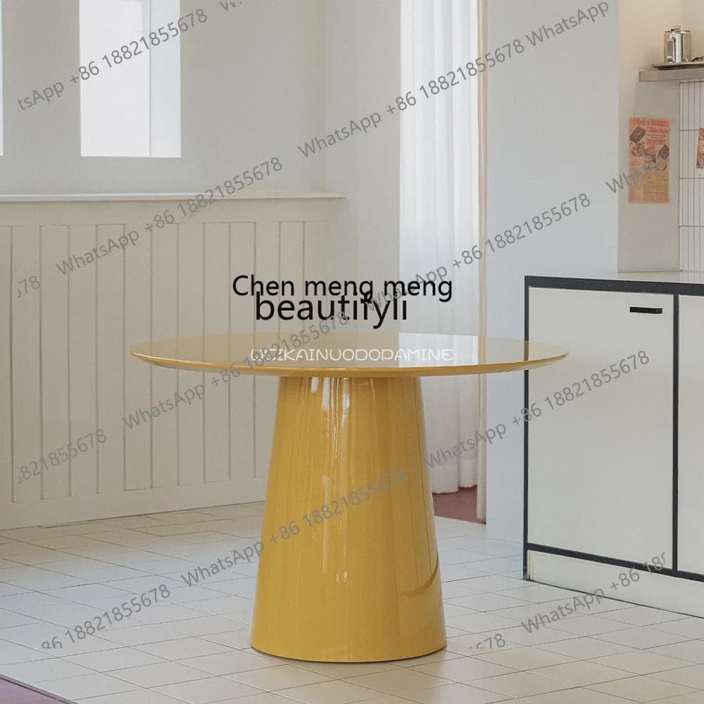 Round Dining Table Solid Wood Yellow Paint Household Round Table Marble Table White Wax Wood