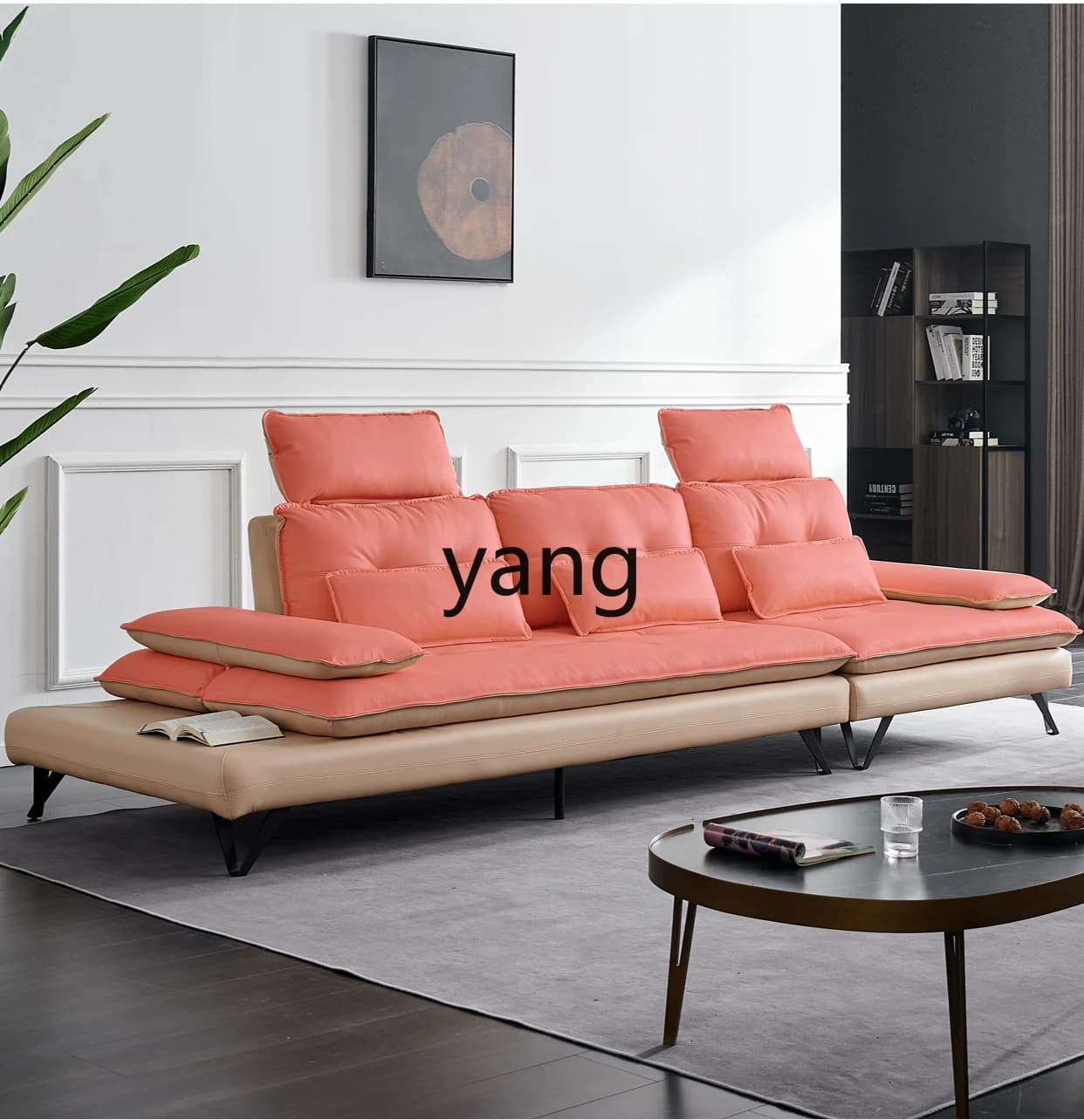 LMM first-layer cowhide Nordic light luxury ins style living room small apartment three-person straight row nappa leather sofa