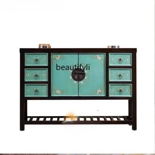 New Chinese-style entrance cabinet, living room partition, solid wood storage decoration, old foyer side cabinet