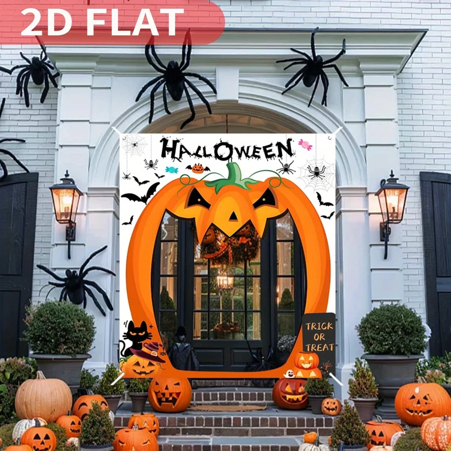 1pc Halloween Pumpkin Party Decorations, Scary Pumpkin Door Banner, Creepy Photo Booth Props Large Horror Photography Backdrop