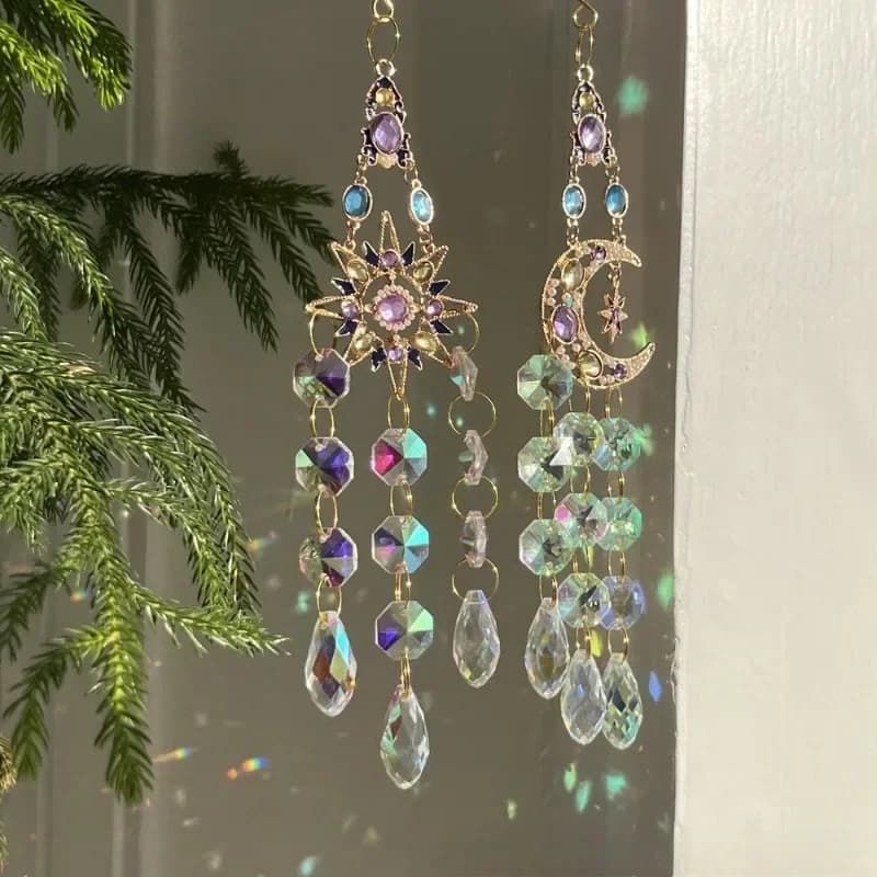 1/4pcs Home Decoration Pendants Colorful Diamond Sun Moon Stars Heart Sun Catcher Crystal Wind Chime Modern and Simple Gift