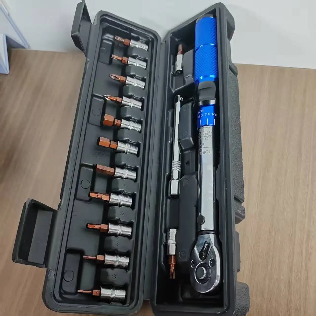 15Pieces Set Bicycle Torque Wrench Set 1/4" 2-24Nm Dual Direction Bike Allen Key Tool Socket Preset Type Spanner Pro Repair Kit