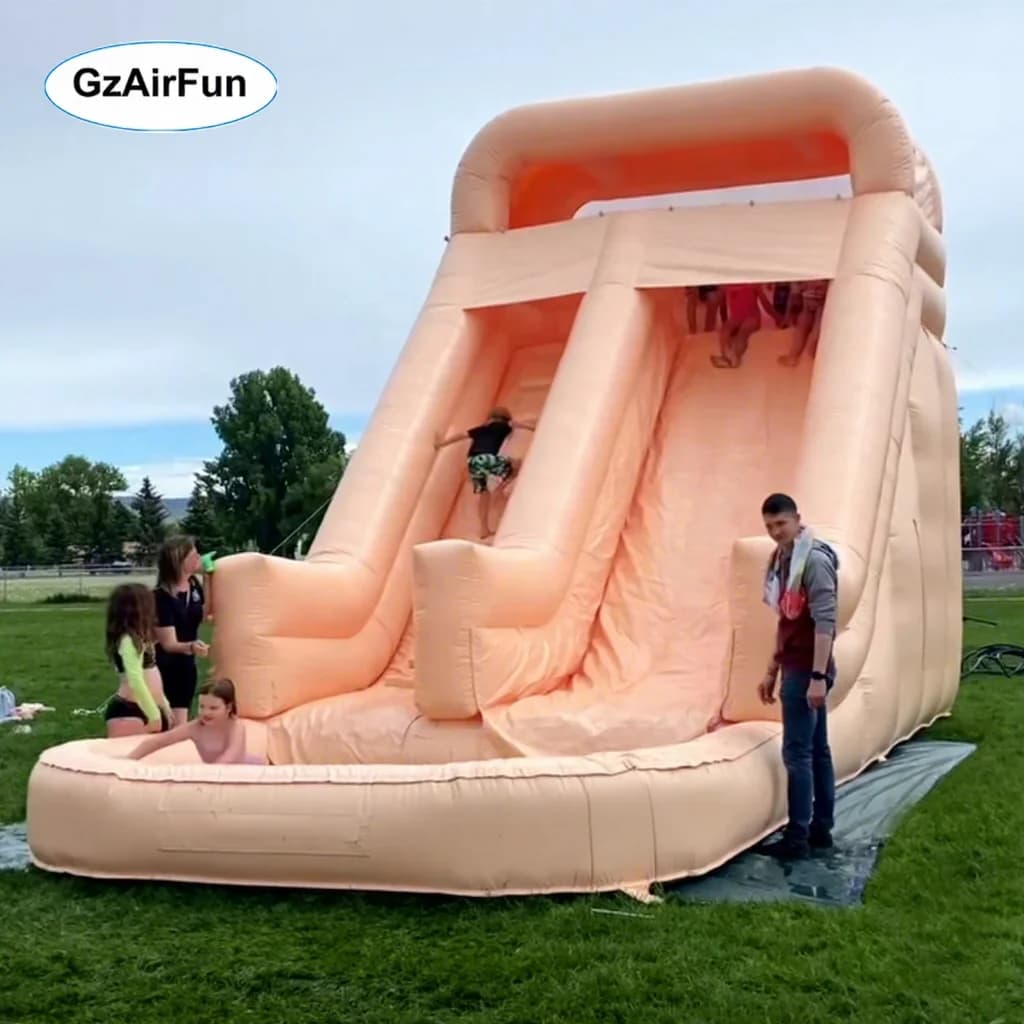 Factory Customized Backyard Solid Color Commercial Water Slide Peach Color Inflatable Slide With Pool Suitable for Adults Kids