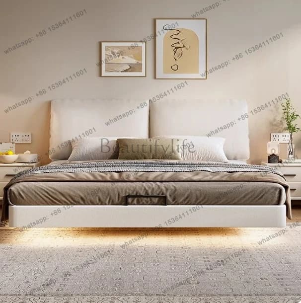 Elephant ear suspension bed Small apartment thin bedside master bedroom large bed all solid wood soft bag bed customization