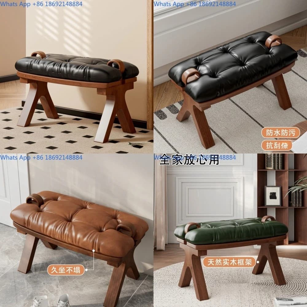 Vintage Saddle Stool Shoe Bench for Home Entryway Living Room Bedroom Footrest