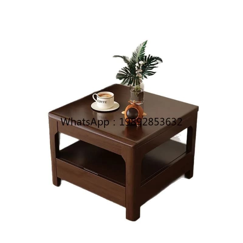 LYY Living Room Sofa Side Table Small Apartment Coffee Table Solid Wood Double Layer Square Table Nordic Simple Modern