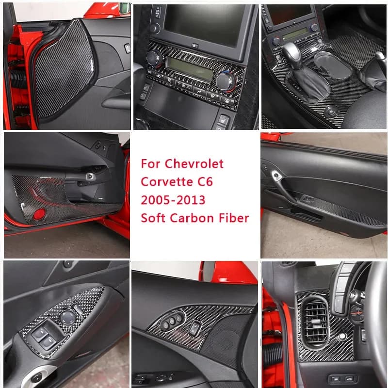 For Chevrolet Corvette C6 2005-13 Soft Carbon Fiber Auto Glass Lifter Frame Sticker Car interior and exterior decoration kits