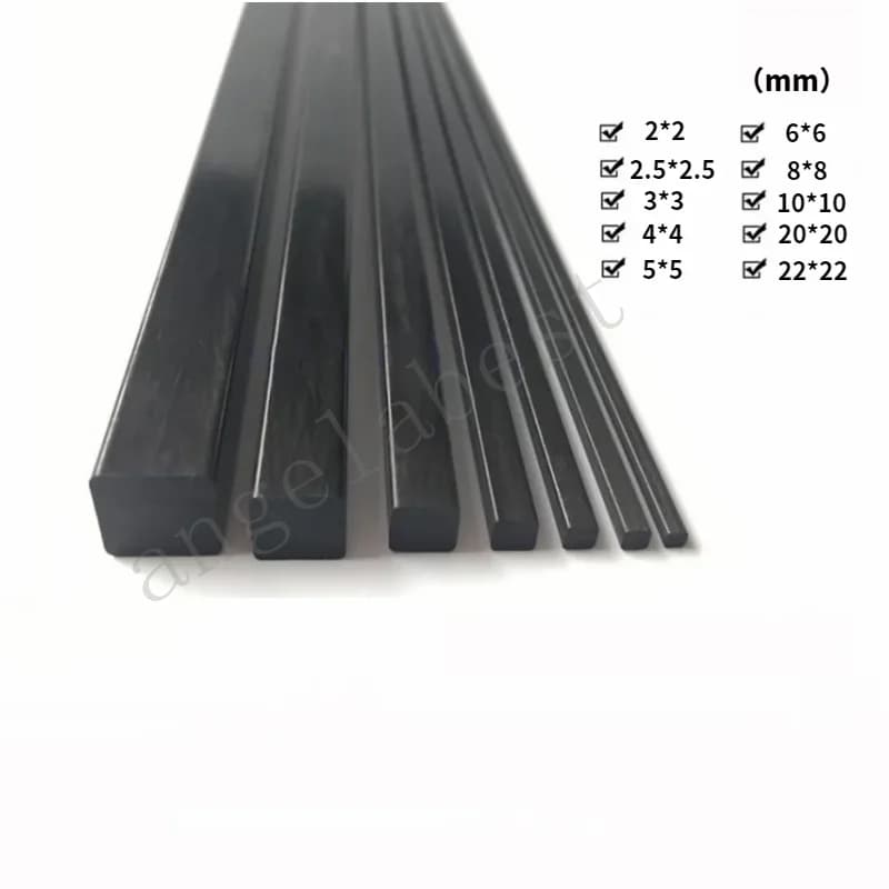Length 500mm Square Solid Carbon Fiber Rod High-strength Rods Fixed Rods Width & Thickness: 2/2.5/3/4/5/6/8/10/20/22mm