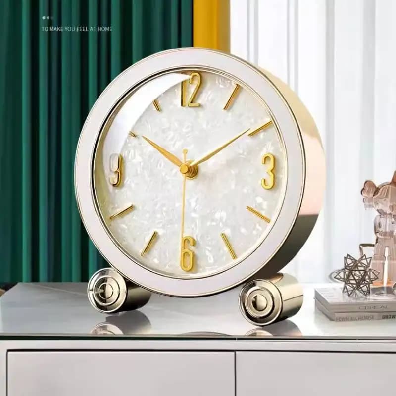 White Round Elegant Table Clock Fashion Premium Design Luxury Digital Clock Living Room Modern Orologio Da Parete Room Decor